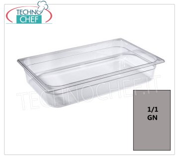 Gastronorm GN 1/1 containers in polycarbonate 1/1 gastro-norm tray in polycarbonate, capacity 9.2 litres, dimensions mm.530 x 325 x 65 h