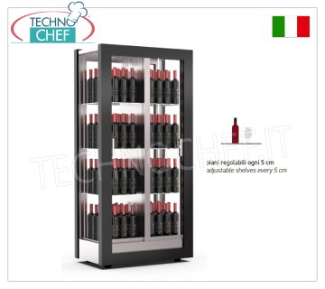 WINE CELLAR-TECA, capacity 128 bottles Vertical, Static-Ventilated, 4 Glass Sides, dim.mm.874x568x1865h