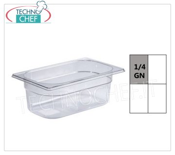 Gastronorm GN 1/4 containers in polycarbonate 1/4 gastro-norm tray in polycarbonate, capacity 1.8 litres, dim.mm.265 x 162 x 65 h