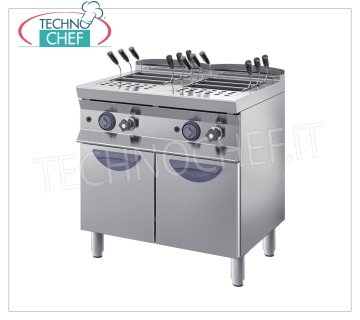 ELECTRIC PASTA COOKER on MOBILE, line 700, 2 INDEPENDENT TANKS from lt.28 + 28 ELECTRIC pasta cooker, line 700, 2 independent tanks of lt.28 + 28, V.400 / 3, electric power 12.4 Kw, weight Kg.63, dim.mm.800x700x900h