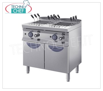 GAS PASTA COOKER on MOBILE, line 700, 2 INDEPENDENT TANKS from lt.28 + 28 GAS pasta cooker, line 700, 2 independent tanks of lt.28 + 28, thermal power Kw.19,6, weight Kg.80, dim.mm.800x700x900h