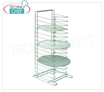 Table-top pizza / pastry rack with 15 grilled supports Vertical table rack-pizza nets with 15 SUPPORTS pitch 35 mm, for 15 nets up to a diameter of 36 cm, dim.mm.300x300x650h, price each -- Available in packs of 4