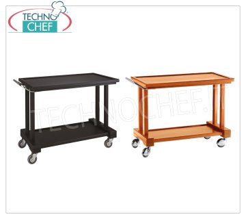 Wooden service trolleys Service trolley in solid wood, FORCAR brand, 2 shelves in WALNUT-stained plywood, 4 swivel wheels diam.100 mm, dim.mm.810x550x820h