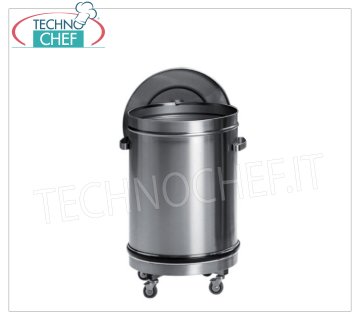 Stainless steel dustbins Wheeled stainless steel waste bins with lid, 50 liter capacity, diameter mm.390x600 h
