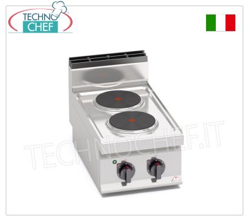 TECHNOCHEF - ELECTRIC COOKER 2 TOP PLATES, Kw.5,2, Mod.E7P2B ELECTRIC COOKER WITH 2 TOP PLATES, BERTOS, MACROS 700 line, HIGH POWER series, with 2 ROUND plates Ø 220 mm, INDEPENDENT CONTROLS, 6 power levels, V.400/3+N, Kw.5.2, Weight 24 Kg, dim.mm.400x700x290h