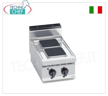 TECHNOCHEF - ELECTRIC COOKER 2 TOP PLATES, Kw.5,2, Mod.E7PQ2B ELECTRIC STOVE 2 TOP PLATES, BERTOS, MACROS 700 line, HIGH POWER Series, with 2 SQUARE plates measuring 220x220 mm, INDEPENDENT CONTROLS, 6 power levels, V.400/3+N, Kw.5.2, Weight 28 Kg, dim.mm.400x700x290h