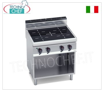 TECHNOCHEF - ELECTRIC COOKER 4 INFRARED ZONES on OPEN CABINET, 12.8 Kw, Mod.E7P4M/VTR ELECTRIC COOKER 4 INFRARED ZONES on OPEN CABINET, BERTOS, MACROS 700 Line, INFRARED Series, with 4 SQUARE zones measuring 230x230 mm, INDEPENDENT CONTROLS, V.400/3+N, Kw.12.8, Weight 65 Kg, dim .mm.800x700x900h