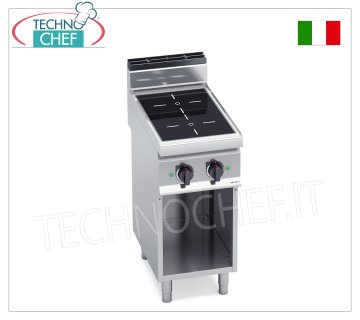 TECHNOCHEF - 2 ZONE INDUCTION ELECTRIC COOKER on OPEN CABINET, Kw.7, Mod.E7P2M/IND ELECTRIC COOKER WITH 2 INDUCTION ZONES on OPEN CABINET, BERTOS, MACROS 700 line, POWER INDUCTION Series, with 2 SQUARE zones measuring 230x230 mm, INDEPENDENT CONTROLS, V.400/3+N, Kw.7.00, Weight 45 Kg, dim.mm.400x700x900h
