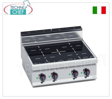 TECHNOCHEF - ELECTRIC COOKER 4 ZONES with INDUCTION TOP, Kw.14, Mod.E7P4B/IND ELECTRIC 4-ZONE INDUCTION COOKER TOP, BERTOS, MACROS 700 line, POWER INDUCTION series, with 4 SQUARE zones measuring 230x230 mm, INDEPENDENT CONTROLS, V.400/3+N, Kw.14.00, Weight 59 Kg, dim.mm .800x700x290h
