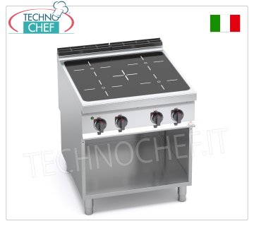 TECHNOCHEF - 4-ZONE INFRARED ELECTRIC COOKER on OPEN CABINET, mod. E9P4MP/VTR ELECTRIC COOKER WITH 4 INFRARED ZONES on OPEN CABINET, BERTOS MAXIMA 900 Line, INFRARED Series, with 4 SQUARE ZONES measuring 270x270 mm, INDEPENDENT CONTROLS, V.400/3+N, Kw. 16.00, weight 72 kg, dim.mm.800x900x900h
