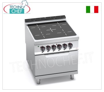 TECHNOCHEF - 4-ZONE INFRARED ELECTRIC COOKER on GN 2/1 OVEN, mod. E9P4P/VTR+FE ELECTRIC COOKER 4 INFRARED ZONES on ELECTRIC OVEN GN 2/1, BERTOS MAXIMA 900 line, INFRARED Series, with 4 SQUARE ZONES measuring 270x270 mm, INDEPENDENT CONTROLS, V.400/3+N, Tot. Kw.23.5, Weight 118 Kg, dim.mm.800x900x900h