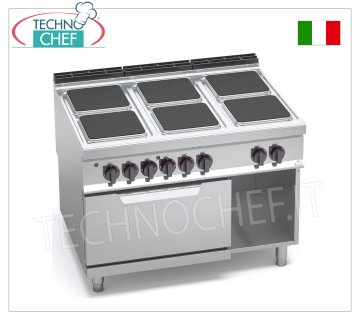 TECHNOCHEF - 6 PLATE ELECTRIC COOKER on GN 2/1 ELECTRIC OVEN, mod. E9PQ6+FE ELECTRIC COOKER 6 PLATES on ELECTRIC OVEN GN 2/1, BERTOS MAXIMA 900 line, HIGH POWER Series, with 6 SQUARE plates measuring 300x300 mm, INDEPENDENT CONTROLS, 6 power levels, V.400/3+N, Tot. Kw 28, 5, weight 189 kg, dim.mm.1200x900x900h