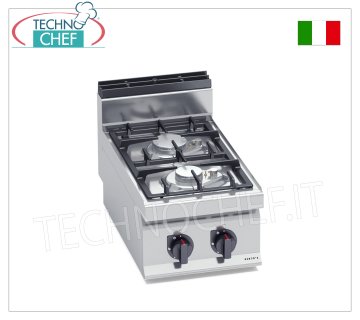 TECHNOCHEF - GAS STOVE 2 BURNERS TOP, Kw.10,5, Mod.G7F2B GAS STOVE 2 BURNERS TOP, BERTO'S, MACROS 700 line, HIGH POWER series, thermal power Kw.10,5, Weight 27 Kg, dim.mm.400x700x290h