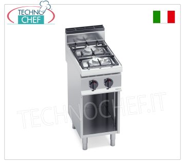 TECHNOCHEF - GAS STOVE 2 BURNERS on OPEN CABINET, Kw.9.5, Mod.G7F2MPW GAS STOVE 2 BURNERS on OPEN CABINET, BERTO'S, MACROS 700 Line, ECO POWER Series, thermal power Kw.9,5, Weight 30 Kg, dim.mm.400x700x900h