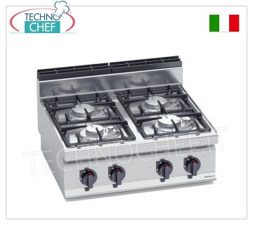 TECHNOCHEF - GAS STOVE 4 BURNERS TOP, Kw.21,5, Mod.G7F4BPW GAS STOVE 4 BURNERS TOP, BERTO'S, MACROS 700 line, ECO POWER series, thermal power Kw.21,5, Weight 35 Kg, dim.mm.800x700x290h