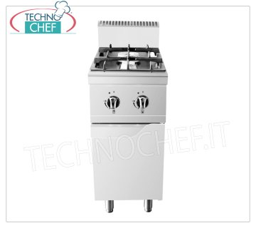 Technochef - GAS COOKER 2 BURNERS on MOBILE, 10.5 Kw GAS STOVE 2 BURNERS on MOBILE, Line 700, thermal power 3.5+7 Kw, dim.mm.400x700x1085h