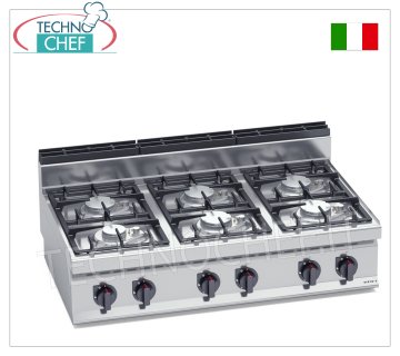 TECHNOCHEF - GAS STOVE 6 BURNERS TOP, Kw.33,5, Mod.G7F6BPW GAS STOVE 6 BURNERS TOP, BERTO'S, MACROS 700 line, ECO POWER series, thermal power Kw.33,5, Weight 49 Kg, dim.mm.1200x700x290h