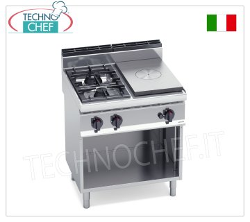 TECHNOCHEF - COMBINED KITCHEN with HOB and 2 BURNERS on OPEN CABINET, Kw.17,5, Mod.G7T4P2FM COMBINED KITCHEN with GAS HOB and 2 BURNERS on OPEN CABINET, BERTOS, MACROS 700 Line, HIGH POWER Series, thermal power 17.5 Kw, weight 85 Kg, dim.mm.800x700x900h