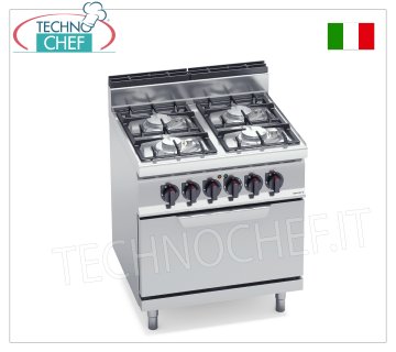 TECHNOCHEF - GAS COOKER 4 BURNERS on ELECTRIC OVEN GN 2/1, Kw.21.5+7.5, Mod.G7F4PW+FE GAS COOKER 4 BURNERS on ELECTRIC OVEN GN 2/1, BERTO'S, MACROS 700 line, ECO POWER series, thermal power Kw.21,5 + electric power Kw 7,5, Weight 80 Kg, dim.mm.800x700x900h