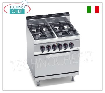 TECHNOCHEF - GAS COOKER 4 BURNERS on ELECTRIC OVEN GN 2/1, Kw.21+7,5, Mod.G7F4+FE GAS COOKER 4 BURNERS on ELECTRIC OVEN GN 2/1, BERTOS, MACROS 700 line, HIGH POWER series, thermal power 21.00 kW + electrical power 7.5 kW, weight 102 kg, dim.mm.800x700x900h