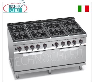 TECHNOCHEF - GAS COOKER 8 BURNERS on 2 GAS OVENS GN 2/1, mod. G9F8+2FG GAS COOKER 8 BURNERS on 2 GN 2/1 GAS OVENS, BERTOS MAXIMA 900 line, HIGH POWER series, total heat output. Kw.84.6, Weight 260 Kg, dim.mm.1600x900x900h