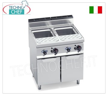 TECHNOCHEF - GAS PASTA COOKER on MOBILE, 2 wells of 30+30 litres, Mod.CPG80E GAS PASTA COOKER on MOBILE, BERTOS, MACROS 700 line, PASTA ITALY series, 2 independent stainless steel tanks of 30+30 litres, thermal power Kw.24,00, Weight 94 Kg, dim.mm.800x700x900h