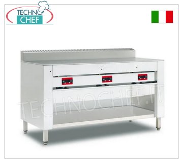 ELECTRIC piadina cooker with SATIN CHROME PLATE, version with OPEN CABINET Electric piadina cooker, version with open compartment, 600x600 polished chrome plate for 4 piadinas, V 230/1, 4.00 kw, dim. external mm 650x730x960h