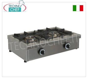 Professional table gas stove, 2 burners of 6.50 and 6.50 kW PROFESSIONAL TABLE GAS STOVE with 2 BURNERS, removable burners of 6.5+6.5 kW, weight 23.50 Kg, dim.mm.680x490x210h