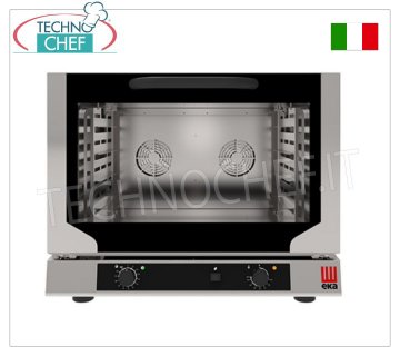 TECNOEKA - Electric ventilated convection oven with humidifier for 4 600x400 mm trays, mechanical controls, V 230/1, mod.EKF464N VENTILATED ELECTRIC CONVECTION OVEN with HUMIDIFIER for PASTRY and BAKERY, cooking chamber for 4 600x400 mm TRAYS, ELECTROMECHANICAL CONTROLS, V.230/1, 3.4 Kw, Weight 50.4 Kg, dim.784x754x634h mm