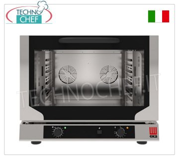 TECNOEKA - ELECTRIC VENTILATED CONVECTION OVEN with HUMIDIFIER, 4 GN1/1 trays, Professional, mod.EKF411N VENTILATED ELECTRIC CONVECTION OVEN with HUMIDIFIER cooking chamber for 4 GASTRO-NORM 1/1 TRAYS (mm 530x325), ELECTROMECHANICAL CONTROLS, V.230/1, Kw.3.4, Weight 50.4 Kg, dim.mm.784x754x634h