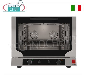 TECNOEKA - ELECTRIC VENTILATED CONVECTION OVEN with GRILL and HUMIDIFIER, 4 GN 1/1 trays, three-phase, mod.EKF411.3NGRILL VENTILATED ELECTRIC CONVECTION OVEN with GRILL and HUMIDIFIER, Professional with cooking chamber for 4 GASTRO-NORM 1/1 TRAYS (mm 530x325), ELECTROMECHANICAL CONTROLS, V.400/3+N, Kw.5.2, Weight 52 Kg, dim .mm.784x754x634h