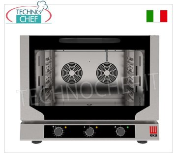 TECNOEKA - VENTILATED ELECTRIC CONVECTION OVEN with DIRECT STEAM, 4 GN 1/1 trays - 325x530 mm, mod. EKF411NUD VENTILATED ELECTRIC CONVECTION OVEN with DIRECT STEAM, Professional, with cooking chamber for 4 GASTRO-NORM 1/1 TRAYS (530x325 mm), ELECTROMECHANICAL CONTROLS, V.400/3+N, Kw.6.4, Weight 58 Kg, dim .mm.784x754x634h