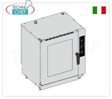 Technochef - Ventilated ELECTRIC steam convection oven for 10 GN1/1 TRAYS Electric convection steam oven for GASTRONOMY, capacity 10 GASTRONORM 1/1 TRAYS, version with ELECTROMECHANICAL CONTROLS, V.400/3+N, Kw. 16.5, weight 102 Kg, Dim. mm. 860x710x1020h