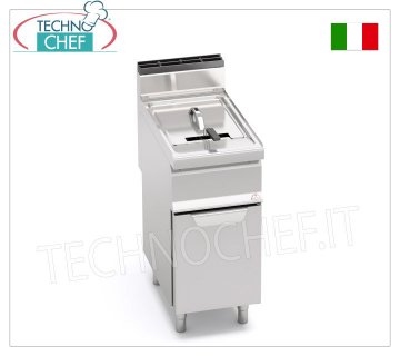 GAS FRYER 1 20 liter tank on MOBILE, Burners in the tank, Mechanical Controls, Mod.GL20M GAS FRYER 1 well of 20 liters on MOBILE, MACROS 700 line, Pipe burners in the well Internal mechanical controls, thermal power Kw.16,5, Weight 47 Kg, dim.mm.400x700x900h