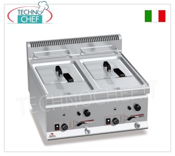 TECHNOCHEF - COUNTER GAS FRYER, 2 independent tanks of 8+8 litres, Mod.GL8+8B COUNTERTOP GAS FRYER, BERTOS, PLUS 600 Line, MULTIPAN Series, 2 independent tanks of 8+8 litres, thermal power Kw.13.2, Weight 36 Kg, dim.mm.600x600x290h