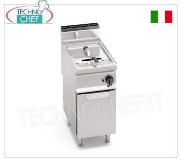 GAS FRYER with 1 V-shaped well of 18 litres, external burners, high precision electric thermostat, mod. GL18MI GAS FRYER 1 tank of 18 liters, on MOBILE, MACROS 700 line, EXTERNAL BURNERS, Analogue controls with electric thermostat, thermal power Kw.14,00, Weight 47 Kg, dim.mm.400x700x900h