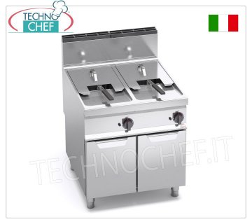 TECHNOCHEF - GAS FRYER on MOBILE, 2 TANKS of 18+18 litres, Analogue Controls, Mod.9GL18+18MI GAS FRYER on MOBILE, BERTO'S, MAXIMA 900 Line, INDIRECT GAS FRY Series, 2 INDEPENDENT TANKS of 18+18 litres, Analogue Controls, Indirect Heating, thermal power Kw.28,00, Weight 95 Kg, dim.mm.800x900x900h