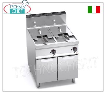 TECHNOCHEF - GAS FRYER on CABINET, 2 18+18 L TANKS, Analogue Controls, Mod.9GL18+18MI GAS FRYER on CABINET, BERTO'S, MAXIMA 900 Line, INDIRECT GAS FRY Series, 2 INDEPENDENT 18+18 TANKS, Analogue Controls, Indirect Heating, thermal power Kw.28,00, Weight 95 Kg, dim.mm.800x900x900h