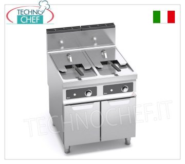TECHNOCHEF - GAS FRYER on MOBILE, 2 TANKS of 18+18 litres, Bflex Electronic Controls, Mod.9GL18+18MI-BF GAS FRYER on MOBILE, BERTO'S, MAXIMA 900 Line, INDIRECT GAS FRY Series, 2 INDEPENDENT TANKS of 18+18 litres, Bflex Electronic Controls, Indirect Heating, thermal power Kw.28.00, Weight 95 Kg, dim.mm. 800x900x900h