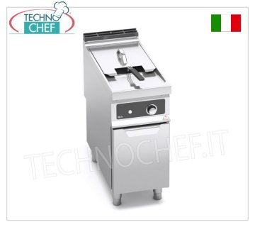 TECHNOCHEF - ELECTRIC FRYER on MOBILE, 1 TANK of 18 litres, Mod.E9F18-4M-BF ELECTRIC FRYER on MOBILE, BERTOS, MAXIMA 900 Line, TURBO Series, 1 TANK of 18 litres, Bflex Electronic Controls, V.400/3+N, Kw.18.00, Weight 55 Kg, dim.mm.400x900x900h