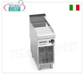 GAS GRIDDLE with SMOOTH compound PLATE, Mod. G9FL4M/CPD GAS GRIDDLE with SMOOTH PLATE, BERTO'S MAXIMA 900 line, TOP module with 396x667 mm COOKING AREA, thermal power Kw. 10, weight 66 kg, dim.mm.400x900x900h