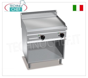 ELECTRIC GRIDDLE with SMOOTH MULTIPAN PLATE, on OPEN CABINET, mod.E7FL8MP-2 ELECTRIC GRIDDLE with SMOOTH PLATE, BERTOS, MACROS 700 Line, POWERED MULTIPAN Series, DOUBLE module on OPEN CABINET with 795x500 mm COOKING AREA, INDEPENDENT CONTROLS, V.400/3+N, Kw.9.6, Weight 87 Kg , dim.mm.800x700x900h