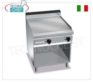ELECTRIC GRIDDLE with SMOOTH MULTIPAN PLATE, on OPEN CABINET, Mod.E9FL8M-2 ELECTRIC GRIDDLE with SMOOTH PLATE, BERTO'S, MAXIMA 900 line, MULTIPAN series, DOUBLE module on OPEN CABINET with 796x667 mm COOKING AREA, INDEPENDENT CONTROLS, V.400/3+N, 11.4 Kw, Weight 109 Kg, dim.mm.800x900x900h