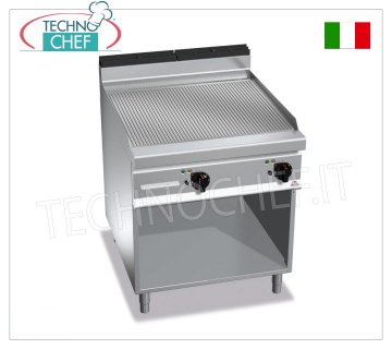 ELECTRIC GRIDDLE with RIBBED MULTIPAN PLATE, 900 series, Mod.E9FR8M-2 ELECTRIC GRIDDLE with RIBBED PLATE, BERTO'S, MAXIMA 900 line, MULTIPAN series, DOUBLE module on OPEN CABINET with 796x667 mm COOKING AREA, INDEPENDENT CONTROLS, V.400/3+N, 11.4 Kw, Weight 109 Kg, dim.mm.800x900x900h