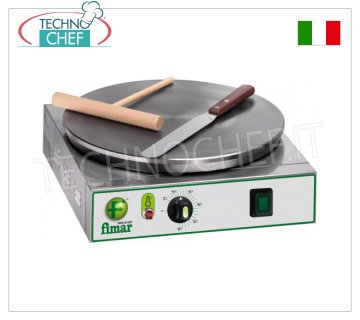 Technochef - Professional Electric Crepe Maker, 1 Cast Iron Plate Ø 400 mm, Mod.CRP4 ELECTRIC TABLE CREPIERE with CAST IRON HOB, MULTI-STRIP NON-SLIP SURFACE, DIAMETER 400 MM, thermostatic control of the cooking temperature, V. 230/1, Kw. 2.75, Weight 16 Kg, external dimensions mm. 400x470x120h