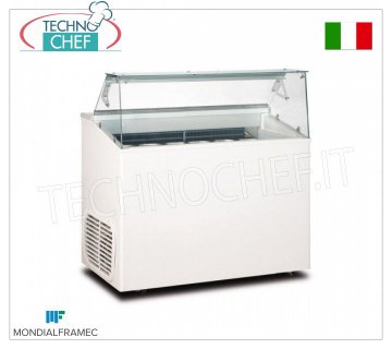 MONDIAL FRAMEC - Display case for creamed ice cream, 246 lt, Mod.TOP6 Display case for creamed ice cream, MONDIAL FRAMEC, capacity 246 litres, temperature -15°/-20°C, STATIC FINNED PACK evaporator, V.230/1, Kw 0.42, Weight 91 Kg, dim.mm.1200x673x1175h