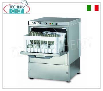 Electromechanical glass washer, square basket 350x350 mm, max useful washing height 180 mm