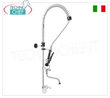 Single hole mixer tap with half-rod swivel spout, short chrome lever handle and suspended shower