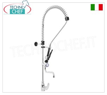 Single hole mixer tap with half-rod swivel spout, round handle and suspended shower