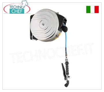 Wall mounted adjustable hose reel with automatic rewinding